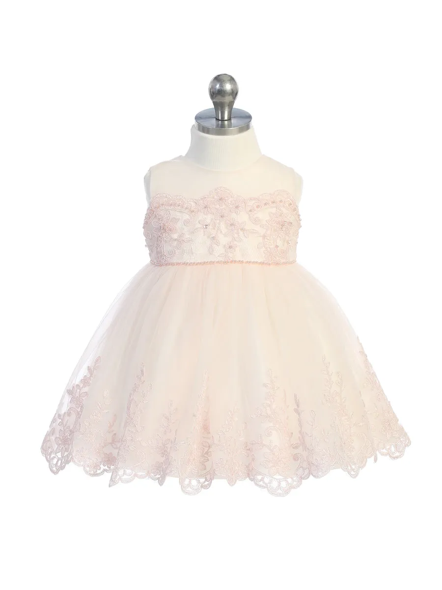 Illusion neckline Tulle Skirt Flower Girl Dress Infant 5801S