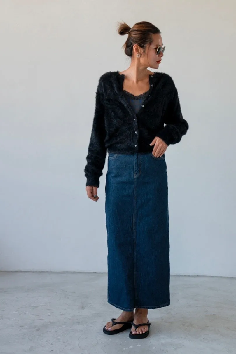 INDIGO HEART POCKET DENIM MAXI SKIRT ( PRE ORDER )