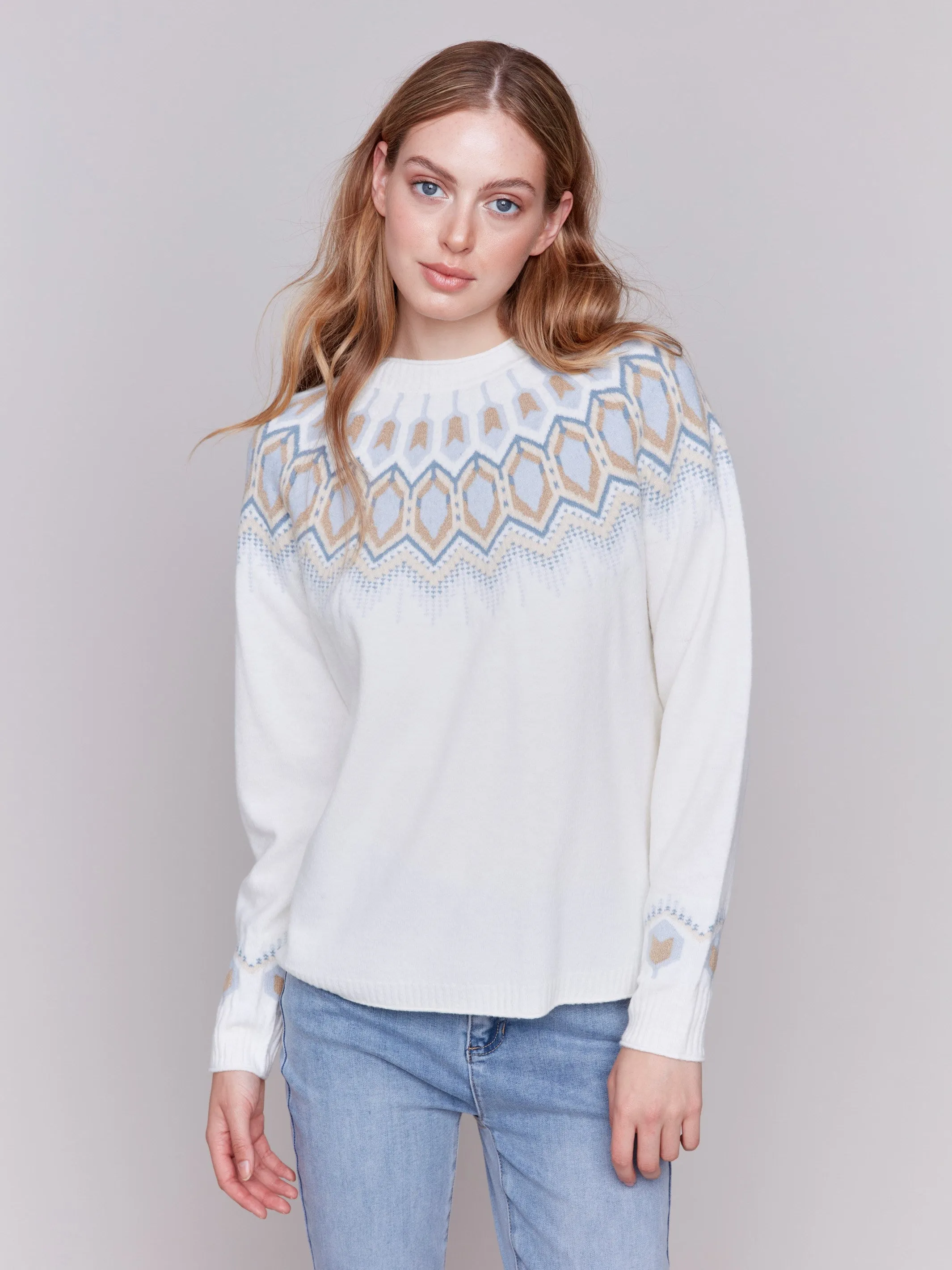 Jacquard Knit Ski Sweater - Cream