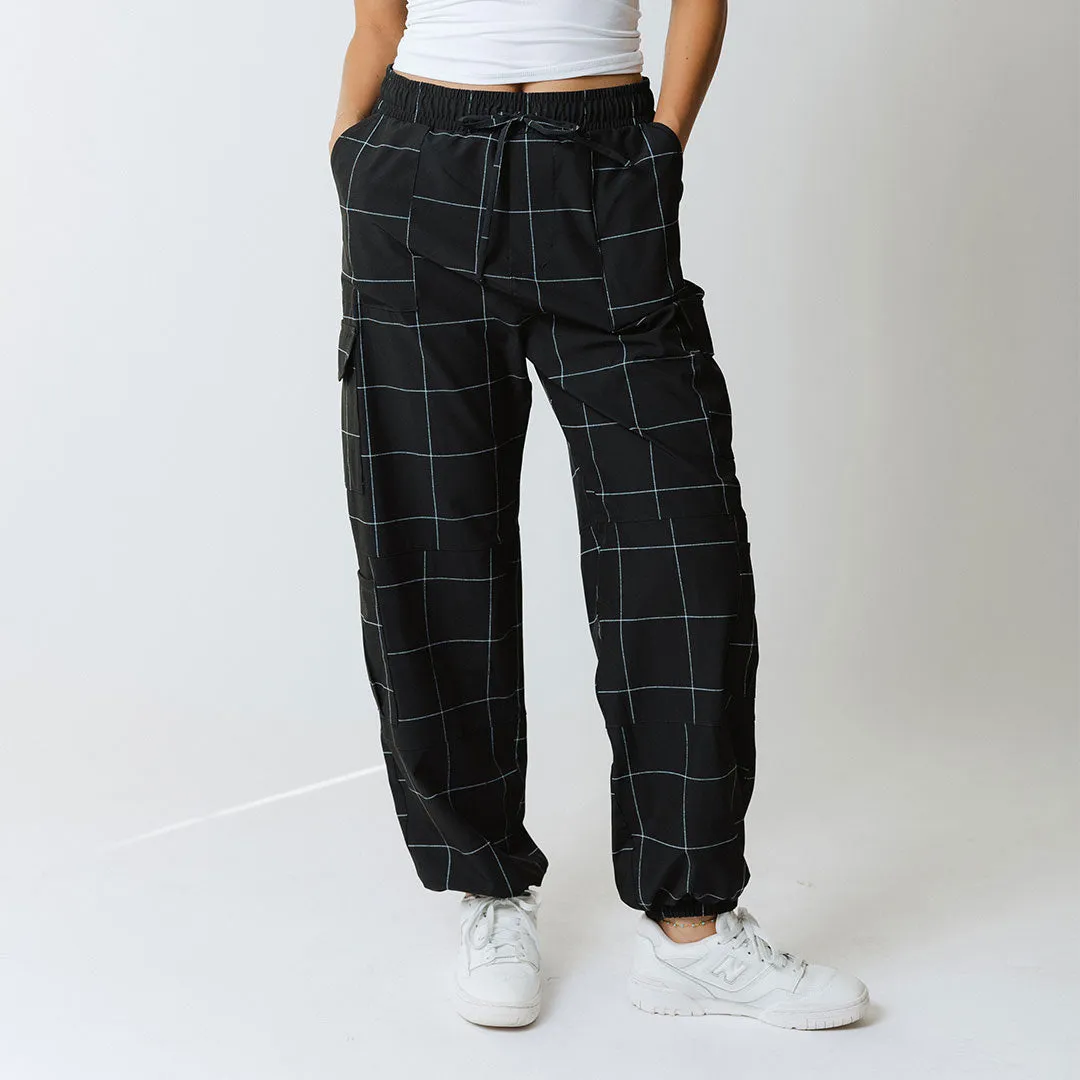 Jetsetter Cargo Joggers, Black Windowpane