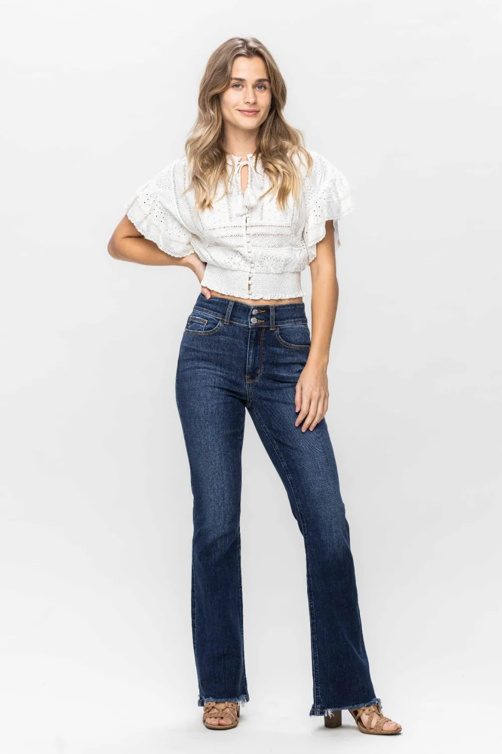 Judy Blue Full Size Frayed Hem Bootcut Jeans