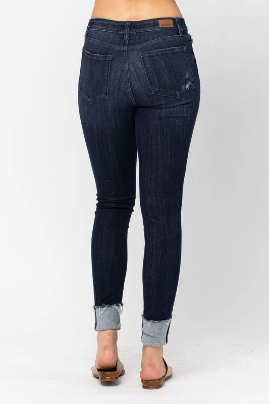 Judy Blue High Rise Dark Wash Cuffed Skinny Jeans