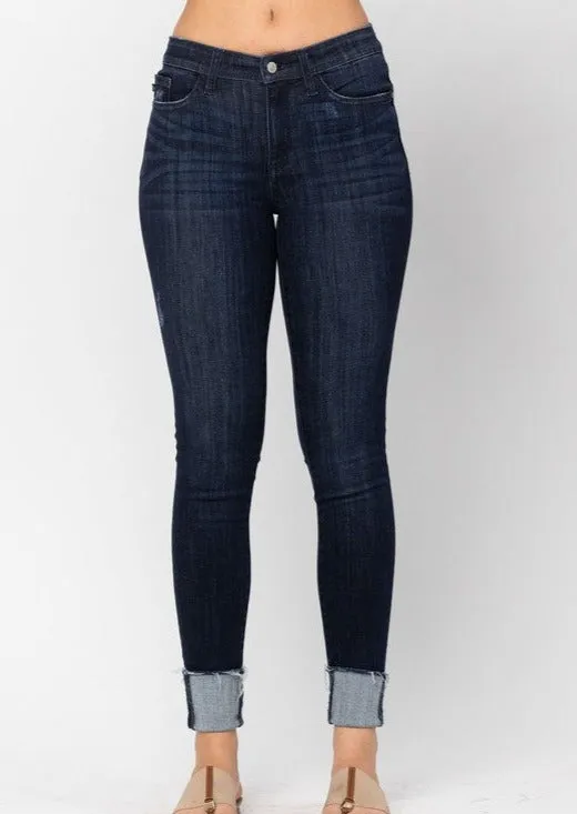 Judy Blue High Rise Dark Wash Cuffed Skinny Jeans