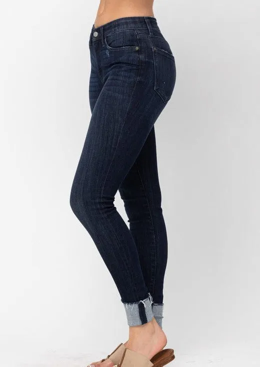 Judy Blue High Rise Dark Wash Cuffed Skinny Jeans