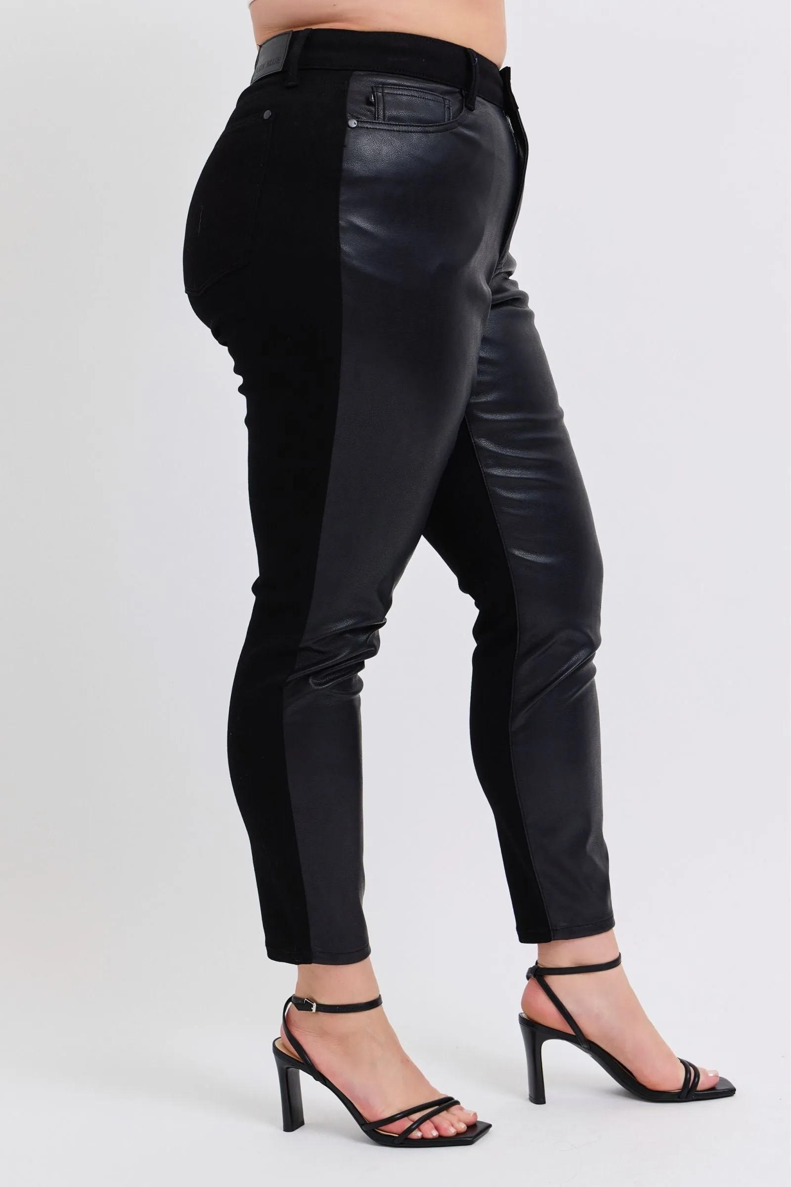 Judy Blue Reg/Plus High Waist Vegan Leather Denim Skinny Jeans