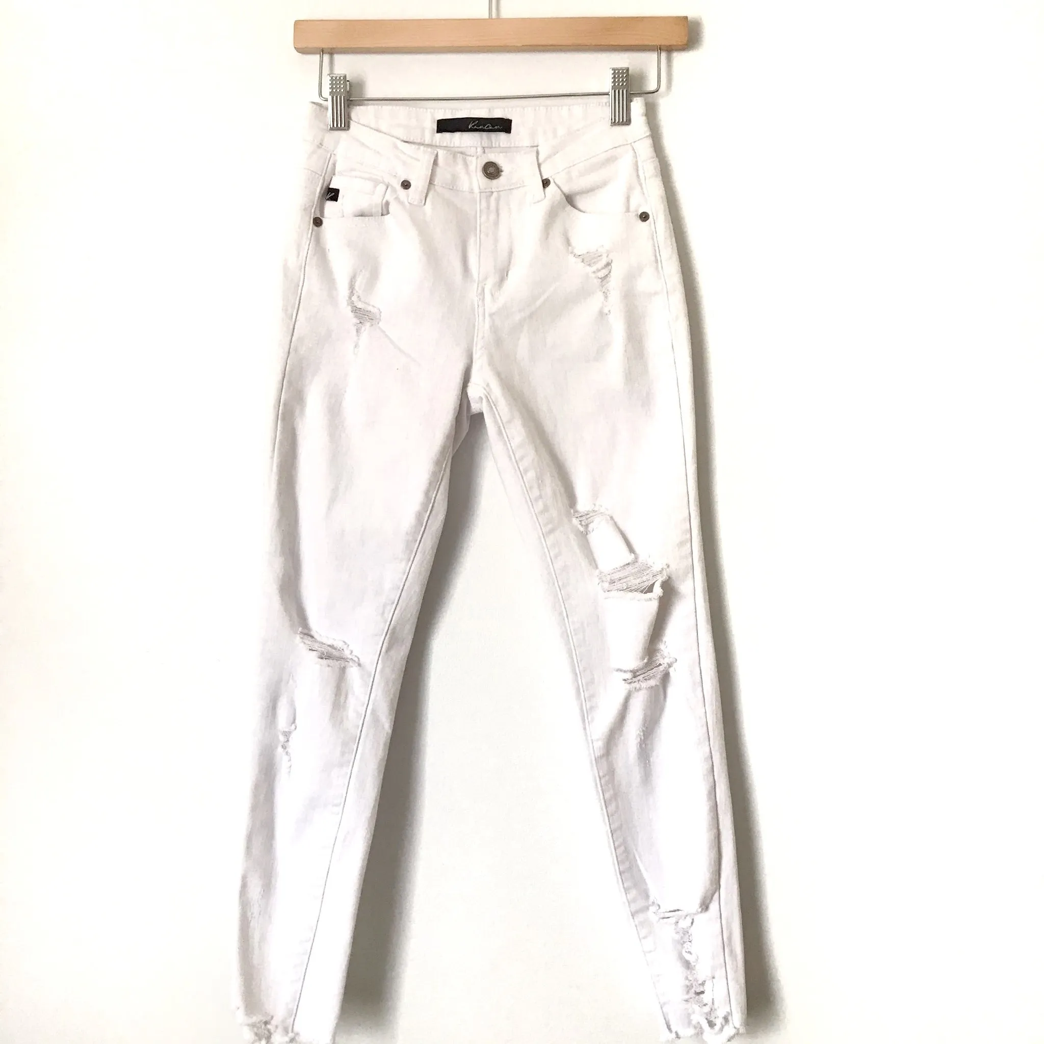 Kancan White Distressed Raw Hem Jeans- Size 25 (Inseam 25”)