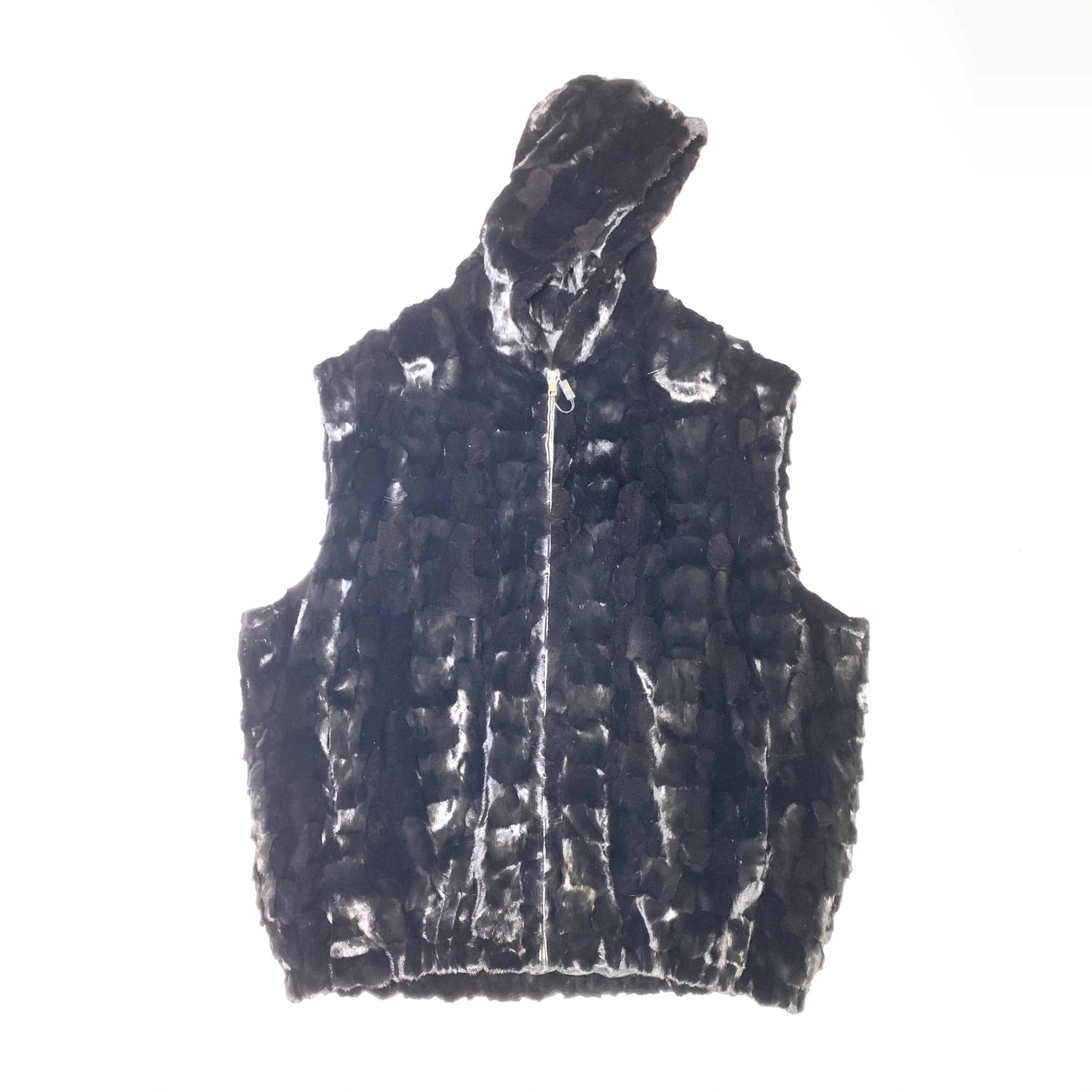 Kashani Black Men's Diamond Cut Mink Fur Hooded Vest