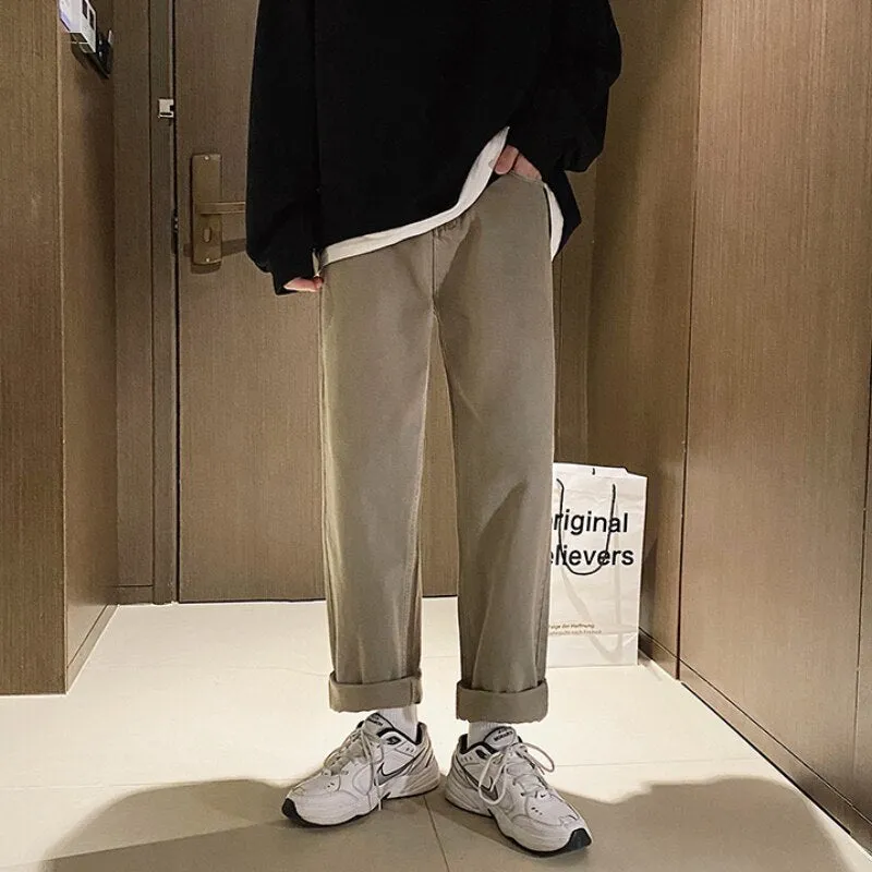 Khaki Baggy Men Jeans All-match Casual Pants Wide Leg Long Hip Hop Street Style Japanese Simple Daliy Fashion Youth Jeans