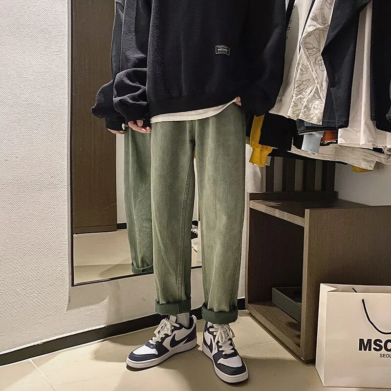 Khaki Baggy Men Jeans All-match Casual Pants Wide Leg Long Hip Hop Street Style Japanese Simple Daliy Fashion Youth Jeans