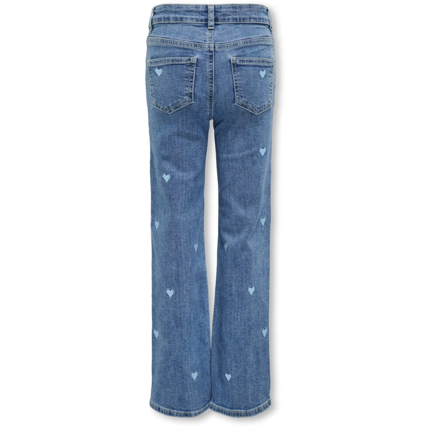 kids ONLY Light Medium Blue Denim Embroidered Blue Hearts Juicy Wide Leg Heart Denim Jeans