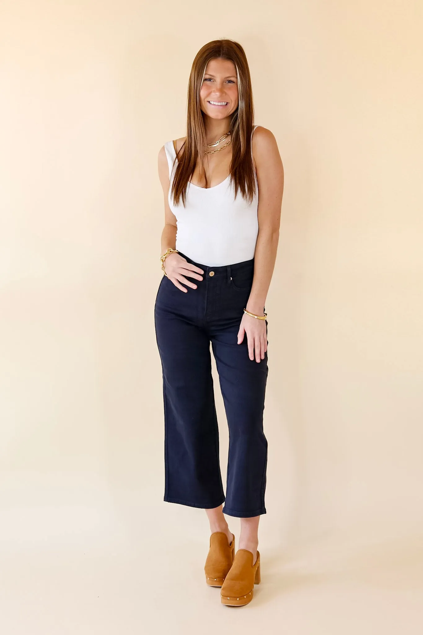 Last Chance 1, 3 & 24W | Judy Blue | Sign Me Up Tummy Control Cropped Jeans in Navy Blue