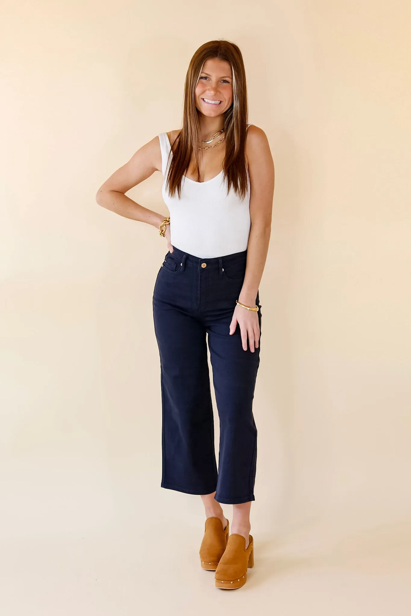 Last Chance 1, 3 & 24W | Judy Blue | Sign Me Up Tummy Control Cropped Jeans in Navy Blue