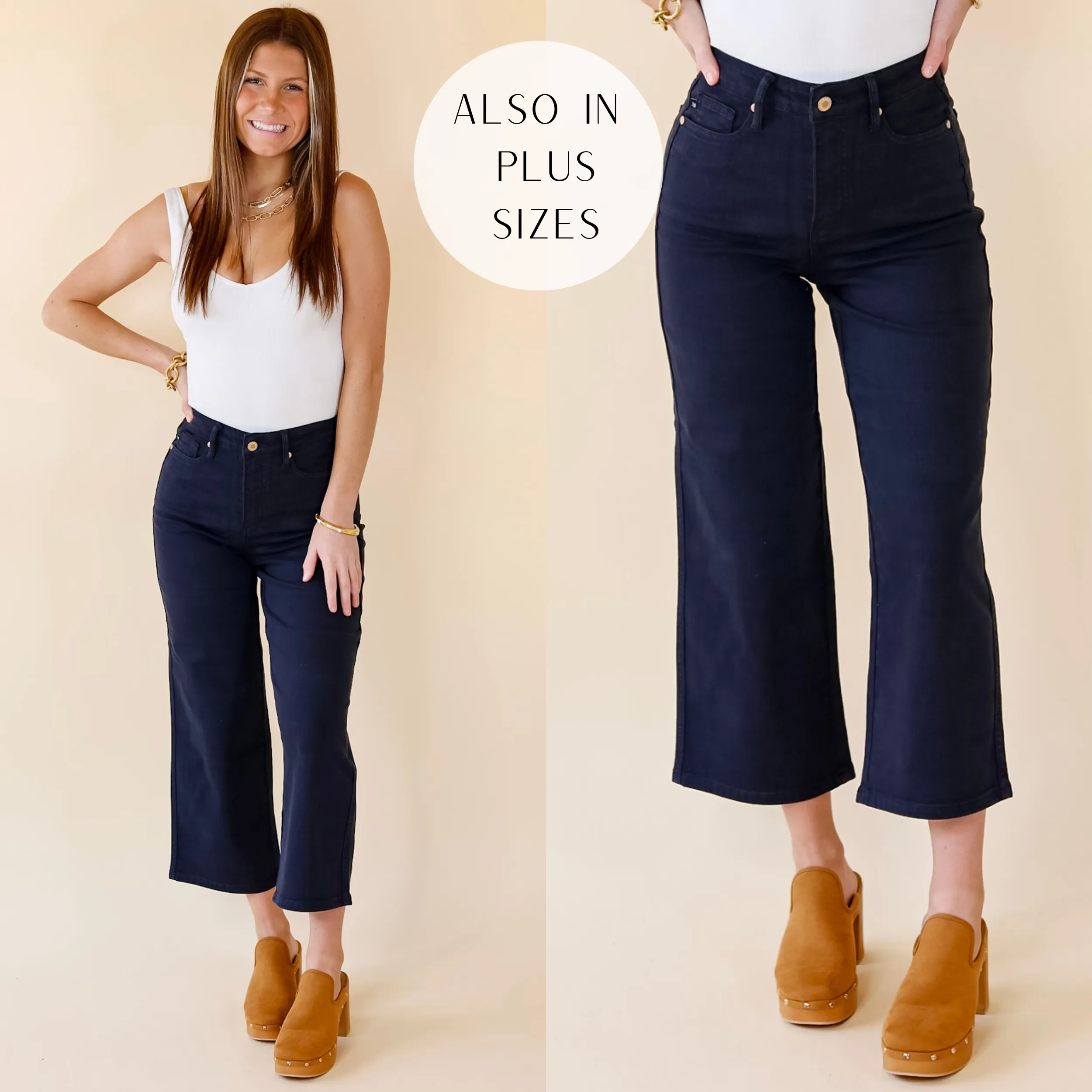 Last Chance 1, 3 & 24W | Judy Blue | Sign Me Up Tummy Control Cropped Jeans in Navy Blue