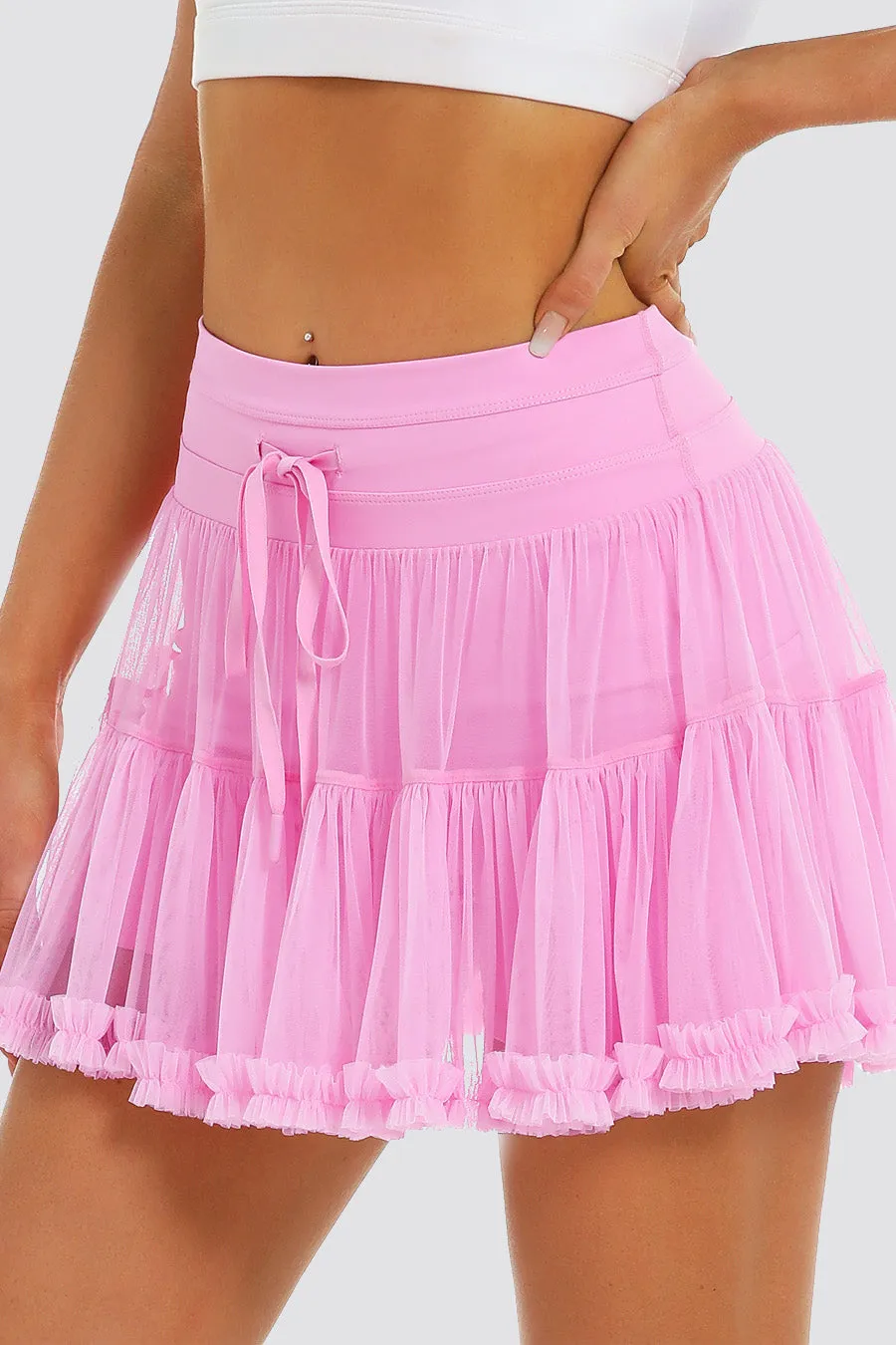 Layered Tennis Skort | Elegant High-Waisted Cake Skirt with Hidden Shorts