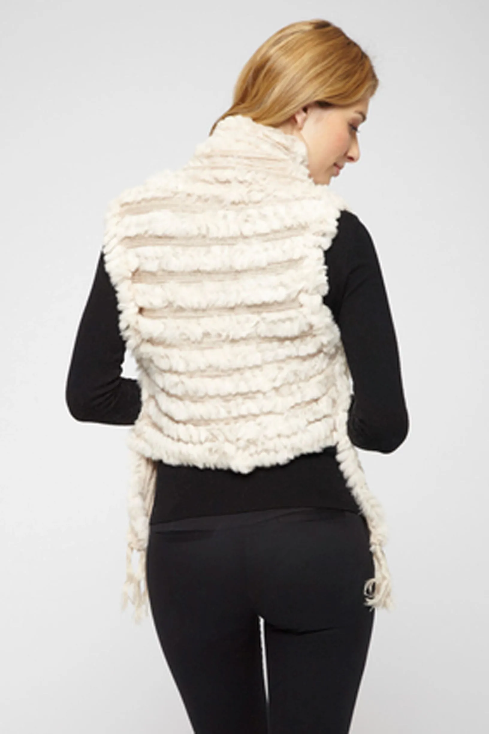 LENZEN - Knitted Fur and Wool Vest with Fringes