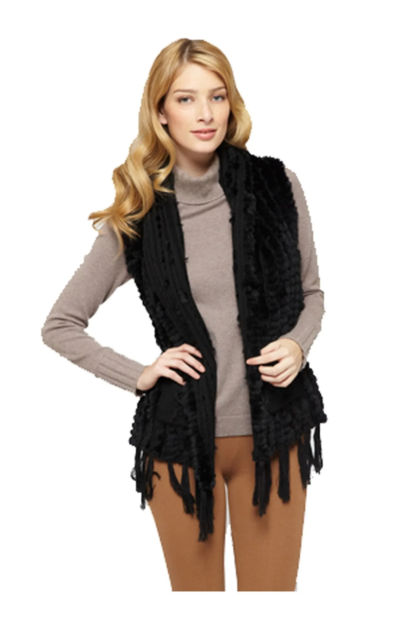 LENZEN - Knitted Fur and Wool Vest with Fringes