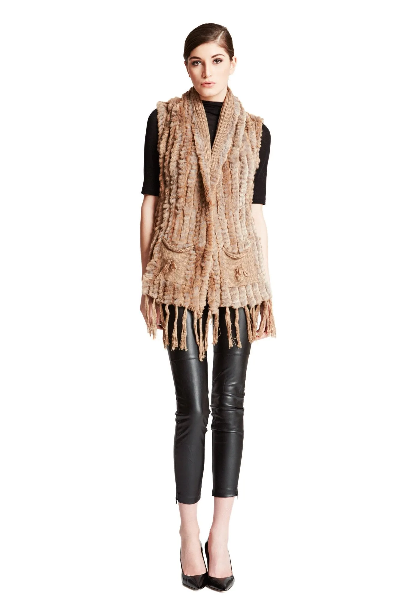 LENZEN - Knitted Fur and Wool Vest with Fringes