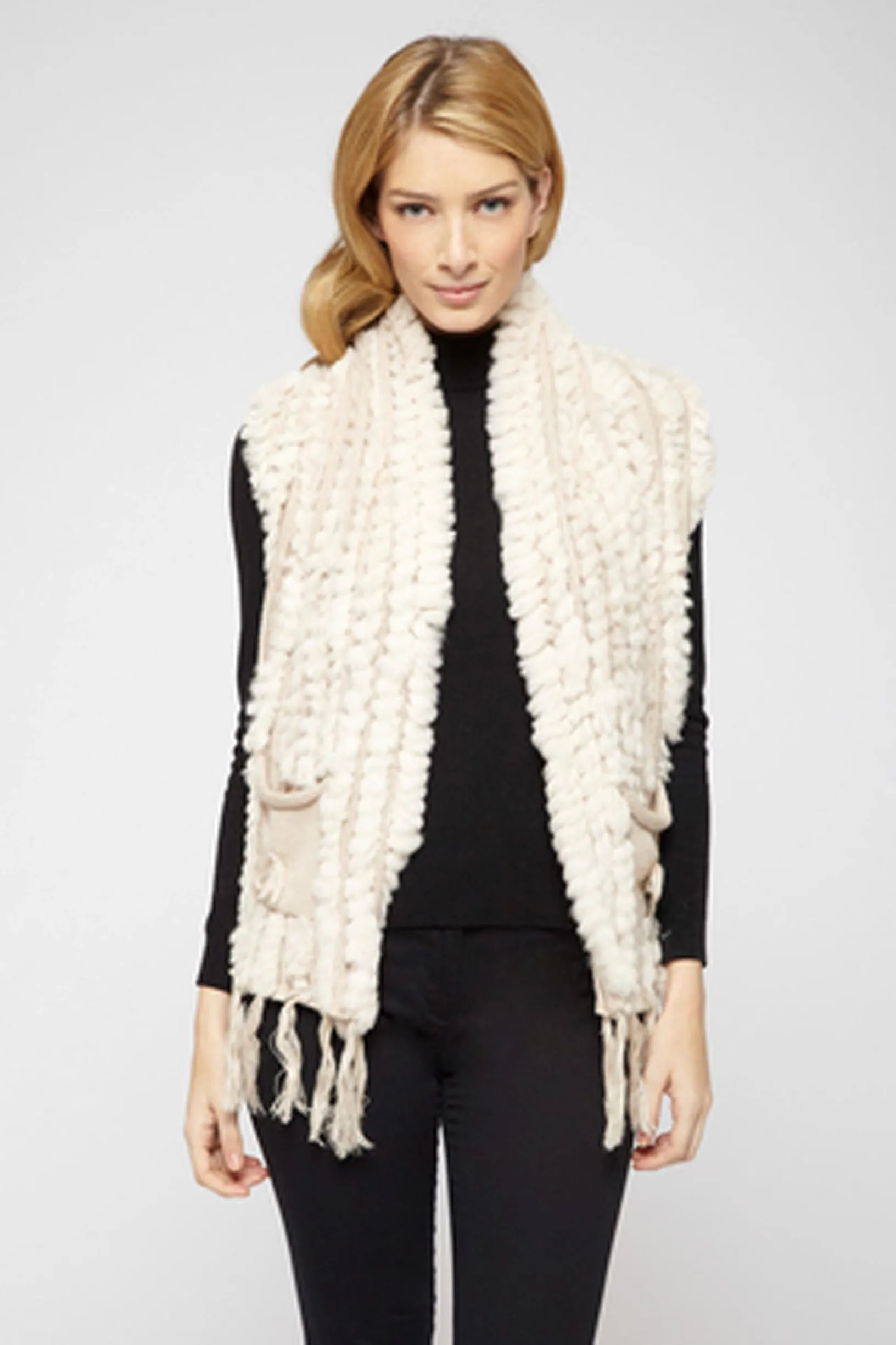 LENZEN - Knitted Fur and Wool Vest with Fringes