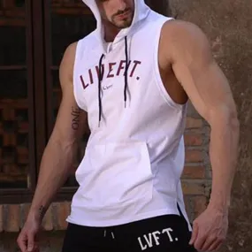 Letter Printed Hooded Fitness Casual Vest Men