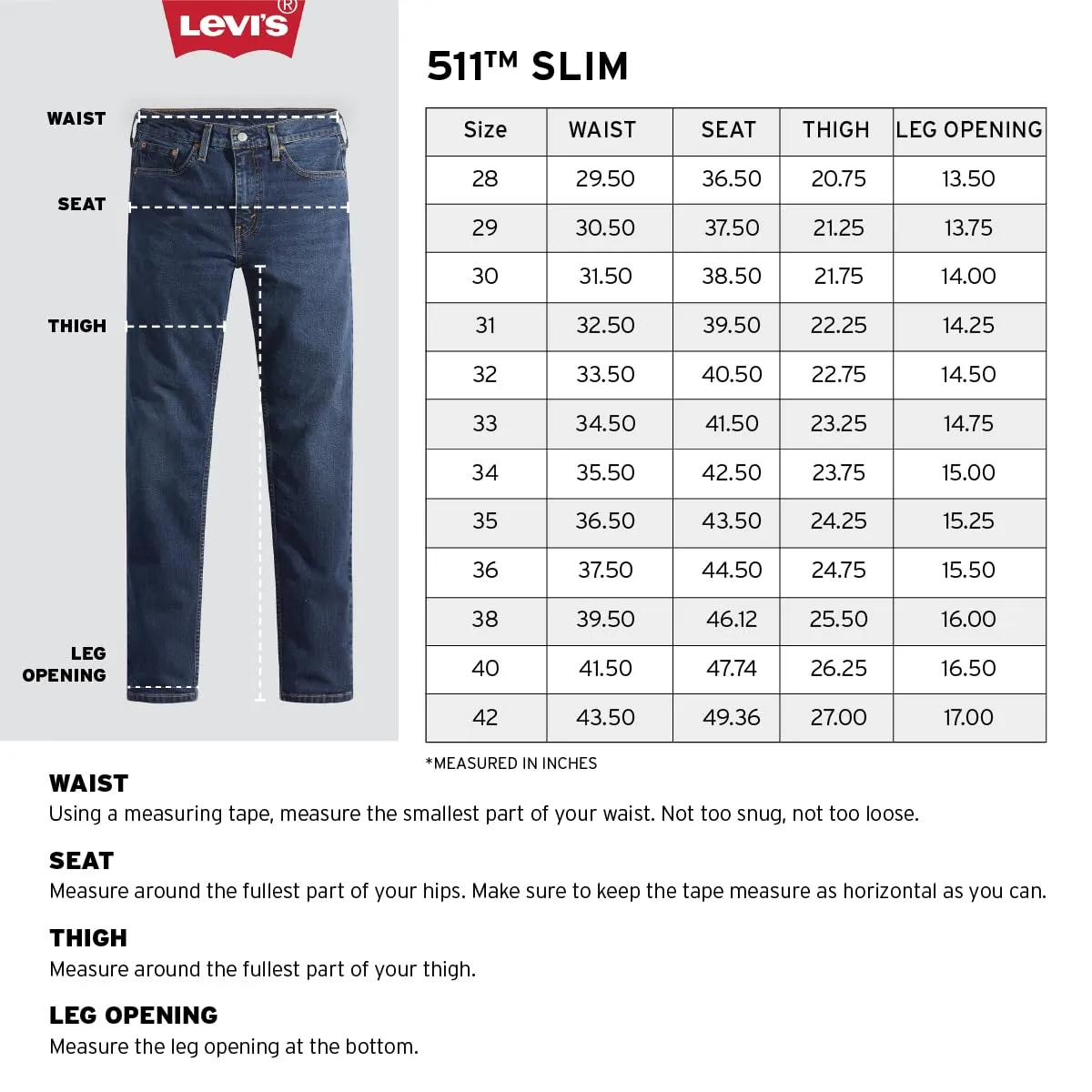 Levi's Men's 511 Slim Fit Mid-Rise Stretchable Jeans Blue