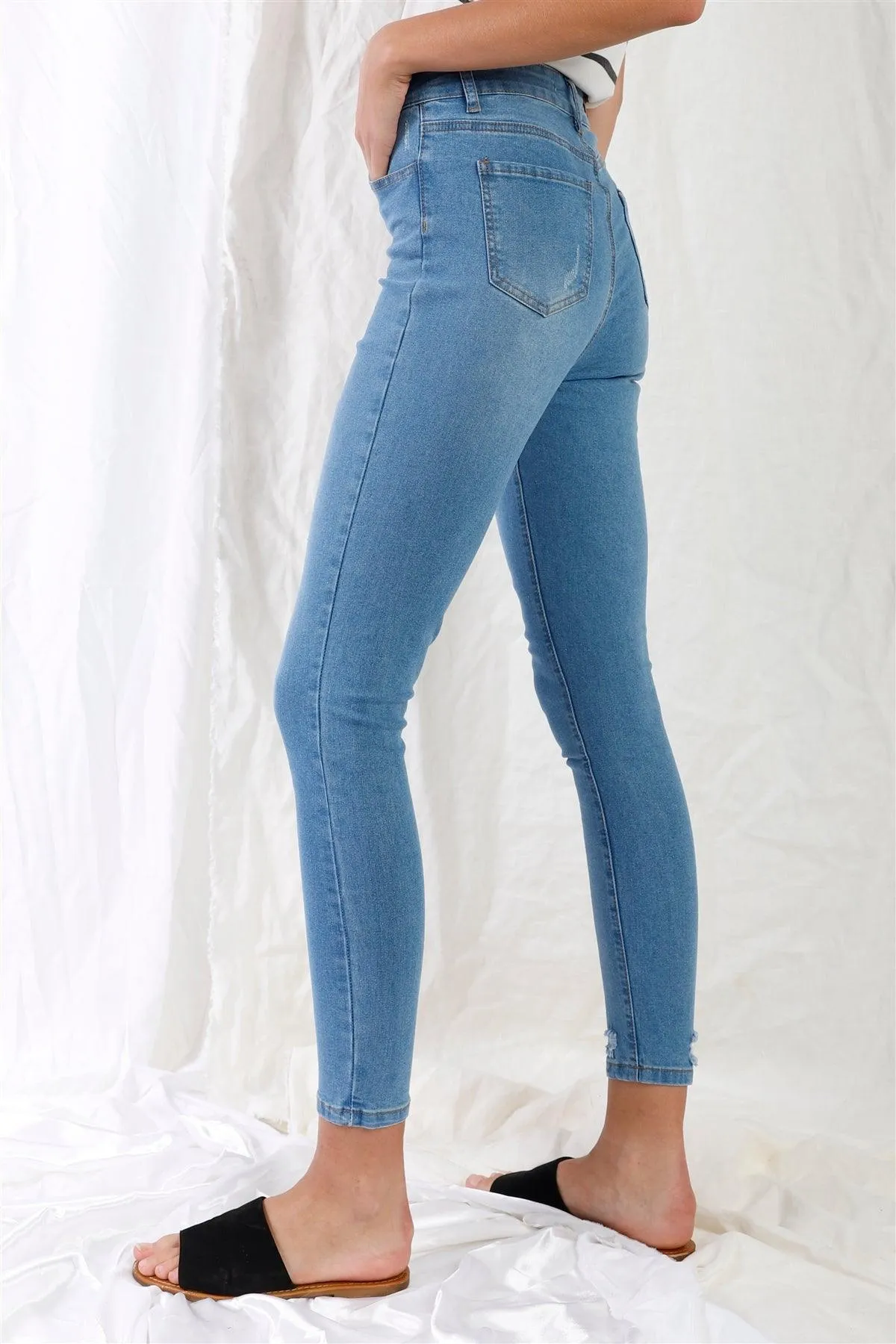 Light Blue High-Waisted With Rips Skinny Denim Jeans