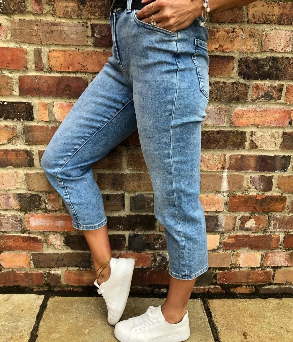 Light Denim Straight Cropped Jeans