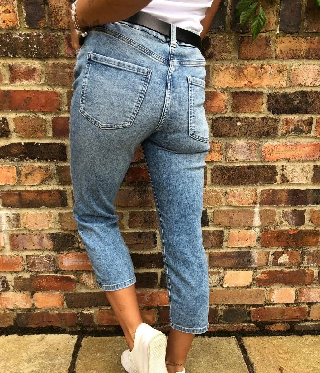 Light Denim Straight Cropped Jeans