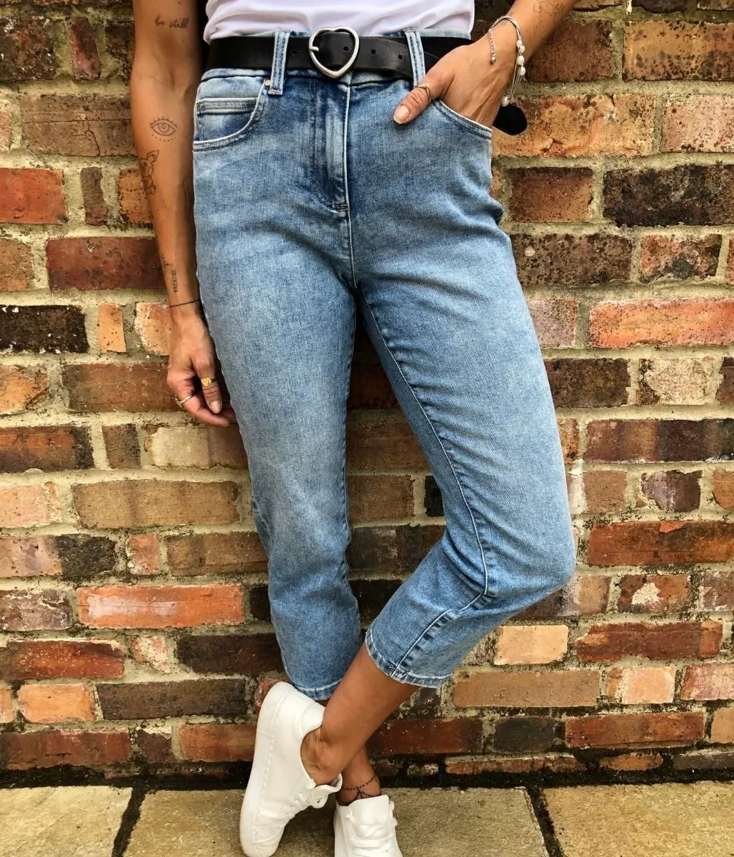 Light Denim Straight Cropped Jeans