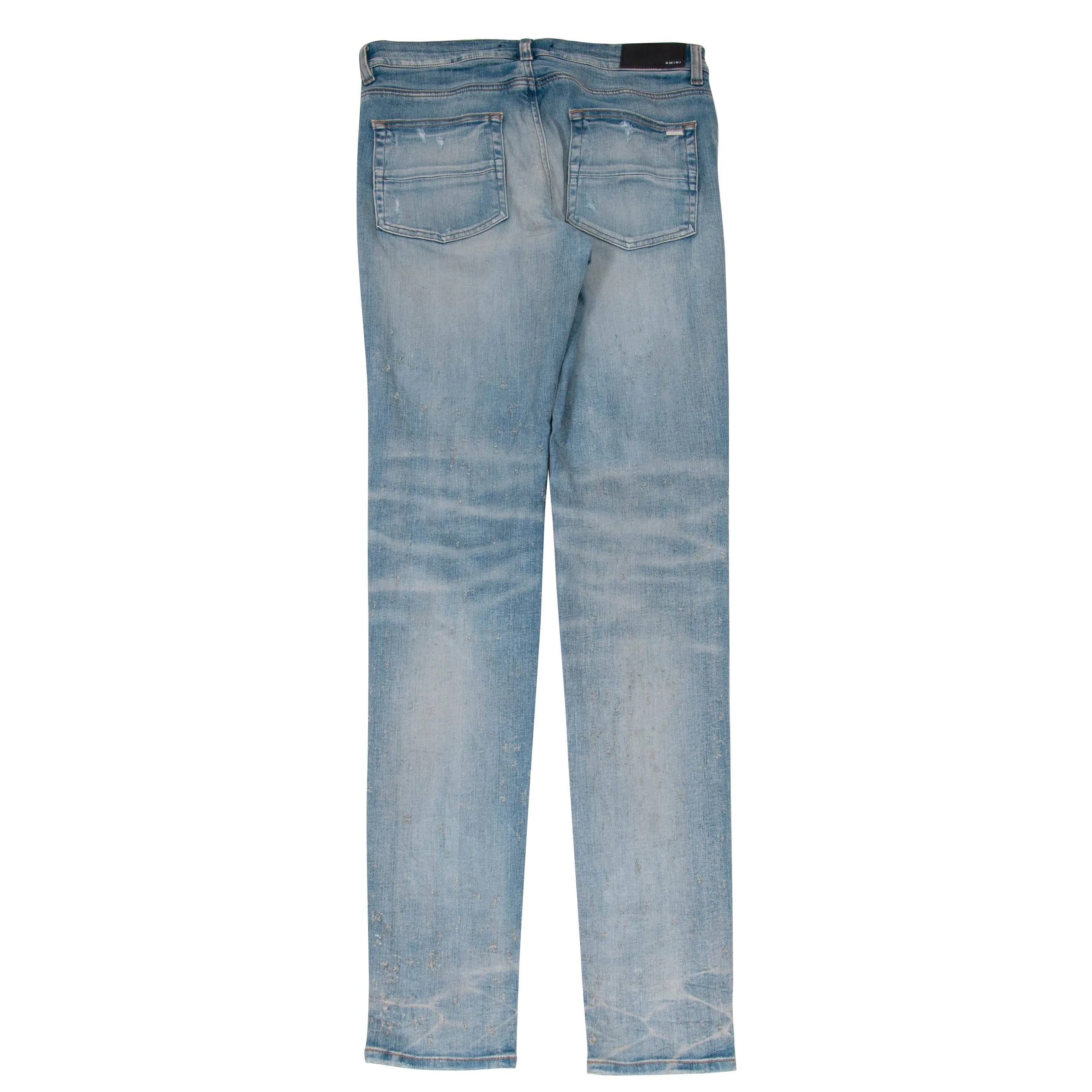 Light Wash Blue Distressed Knee Slashed Shotgun Blasted Denim Skinny Jeans