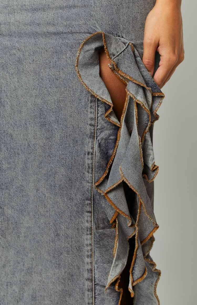 Lioness Rendezvous Faded Denim Maxi Skirt