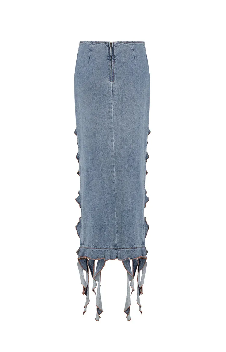 Lioness Rendezvous Faded Denim Maxi Skirt