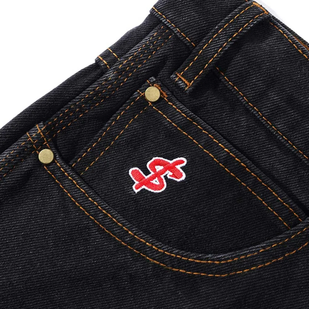 Logo Baggy Denim Jeans Washed Black Cash Only