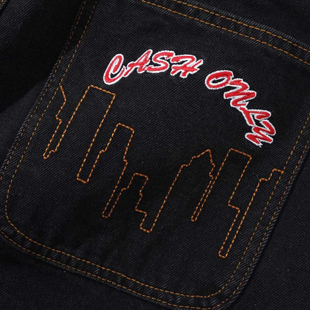 Logo Baggy Denim Jeans Washed Black Cash Only