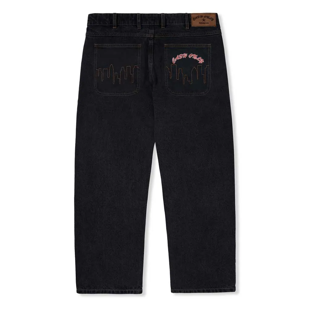 Logo Baggy Denim Jeans Washed Black Cash Only