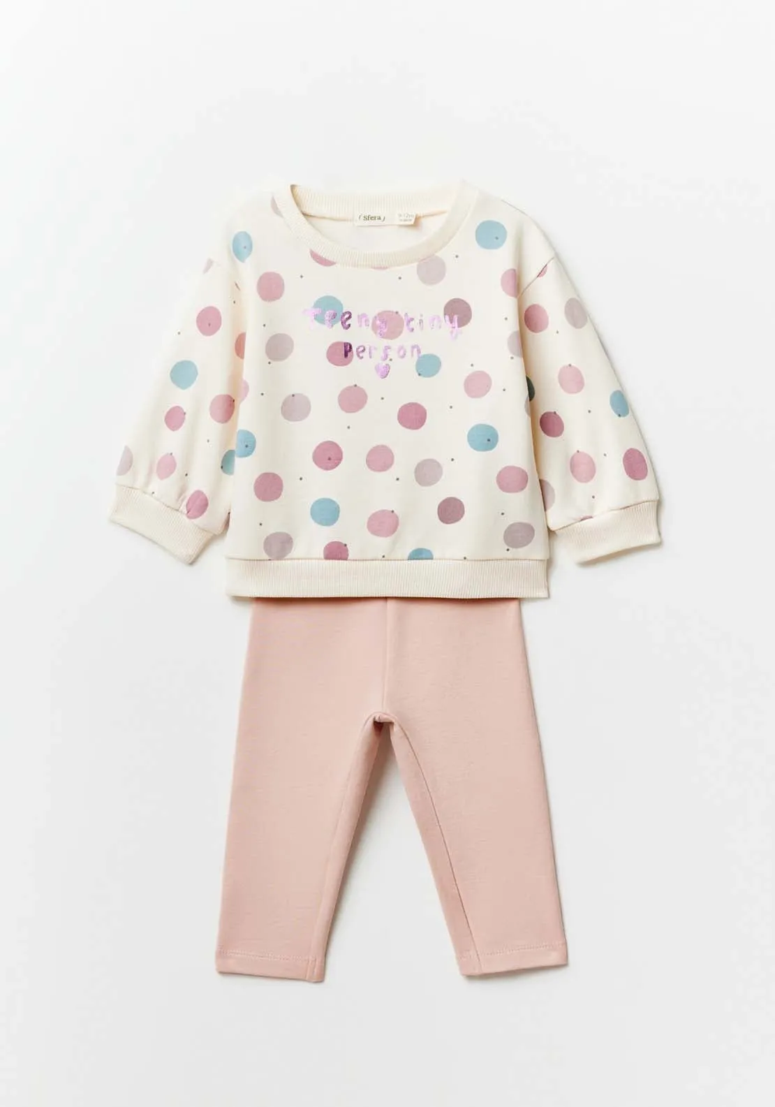 Long Sleeve Polka Dot  Set - Pink Light