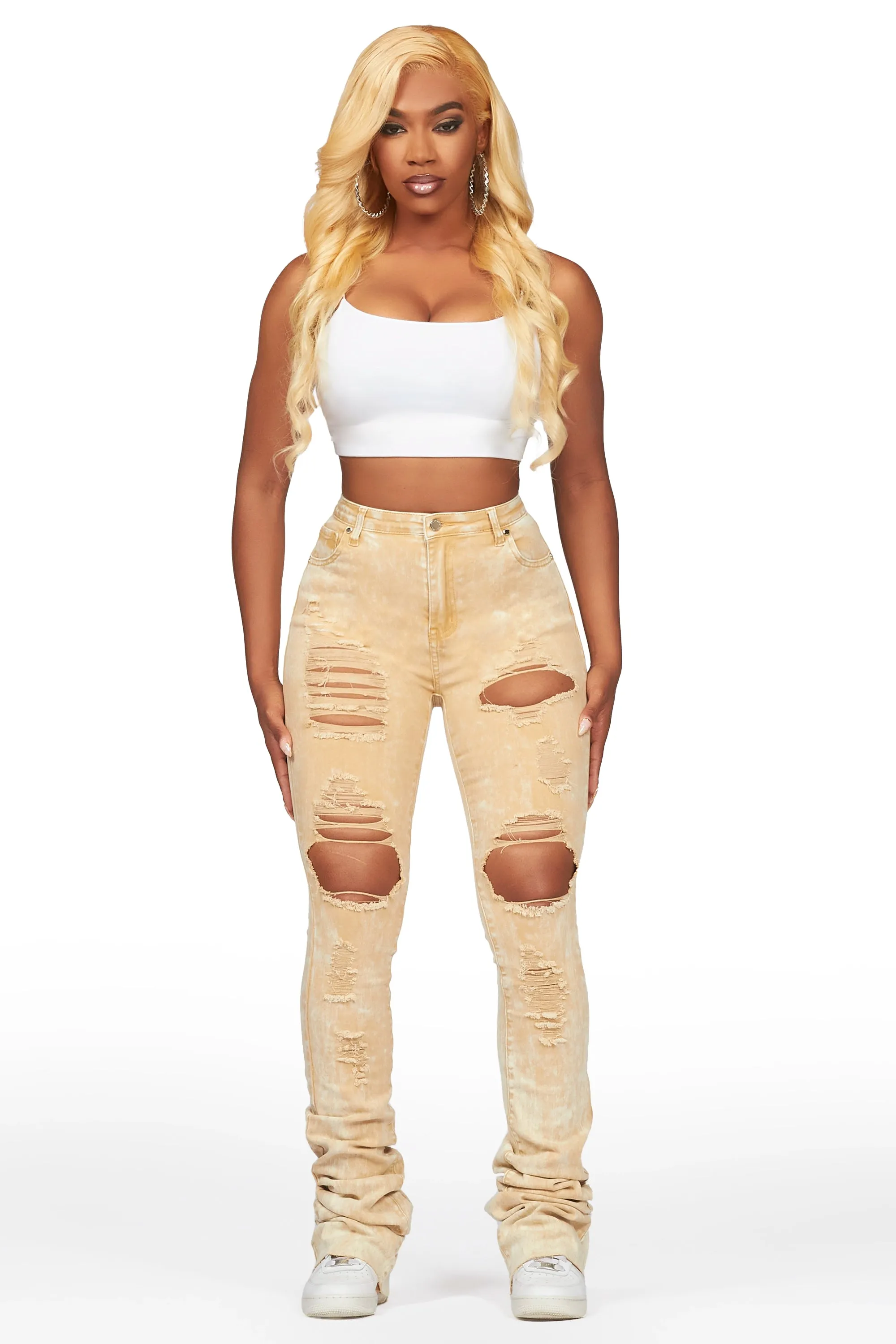 Lovin' Tan Distressed Super Stacked Jean