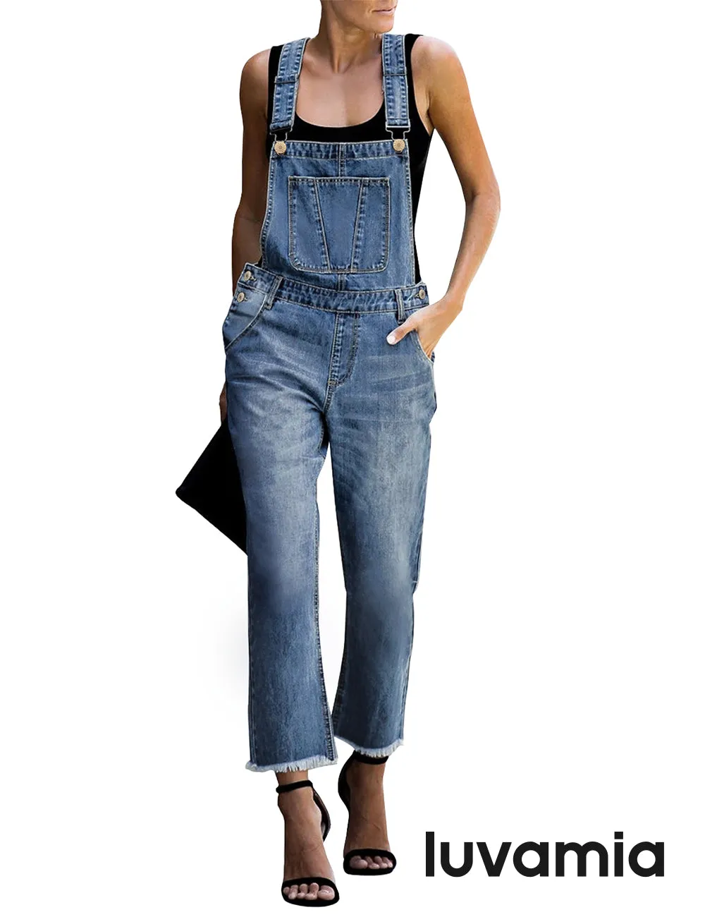 luvamia Women's Casual Stretch Adjustable Denim Bib Overalls Jeans Pants Jumpsuits