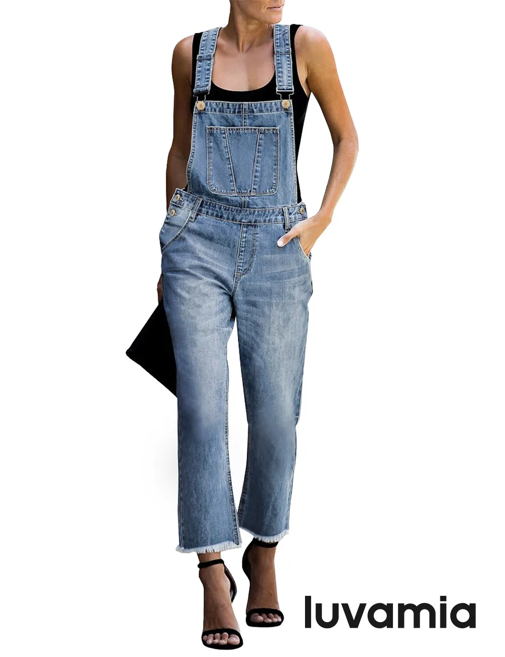 luvamia Women's Casual Stretch Adjustable Denim Bib Overalls Jeans Pants Jumpsuits