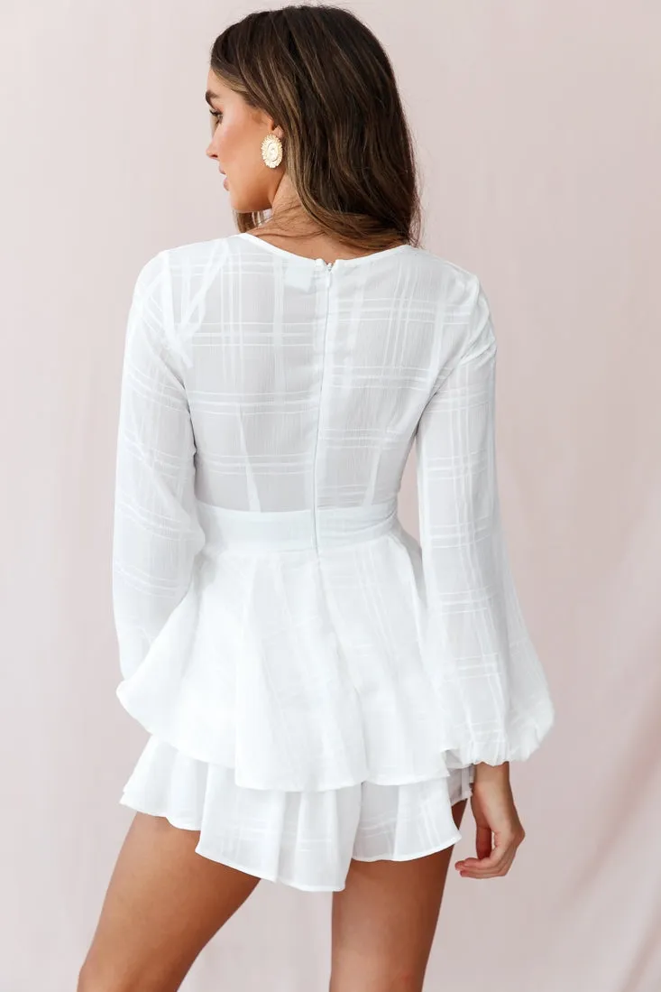 Maddox Fit & Flare Long Sleeve Romper White