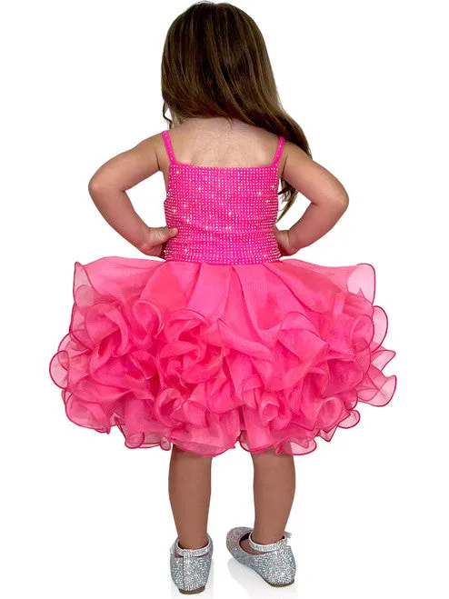 Marc Defang 5144 Short Crystal Cupcake Pageant Dress Layered Ruffle Girls Baby Kids Gown