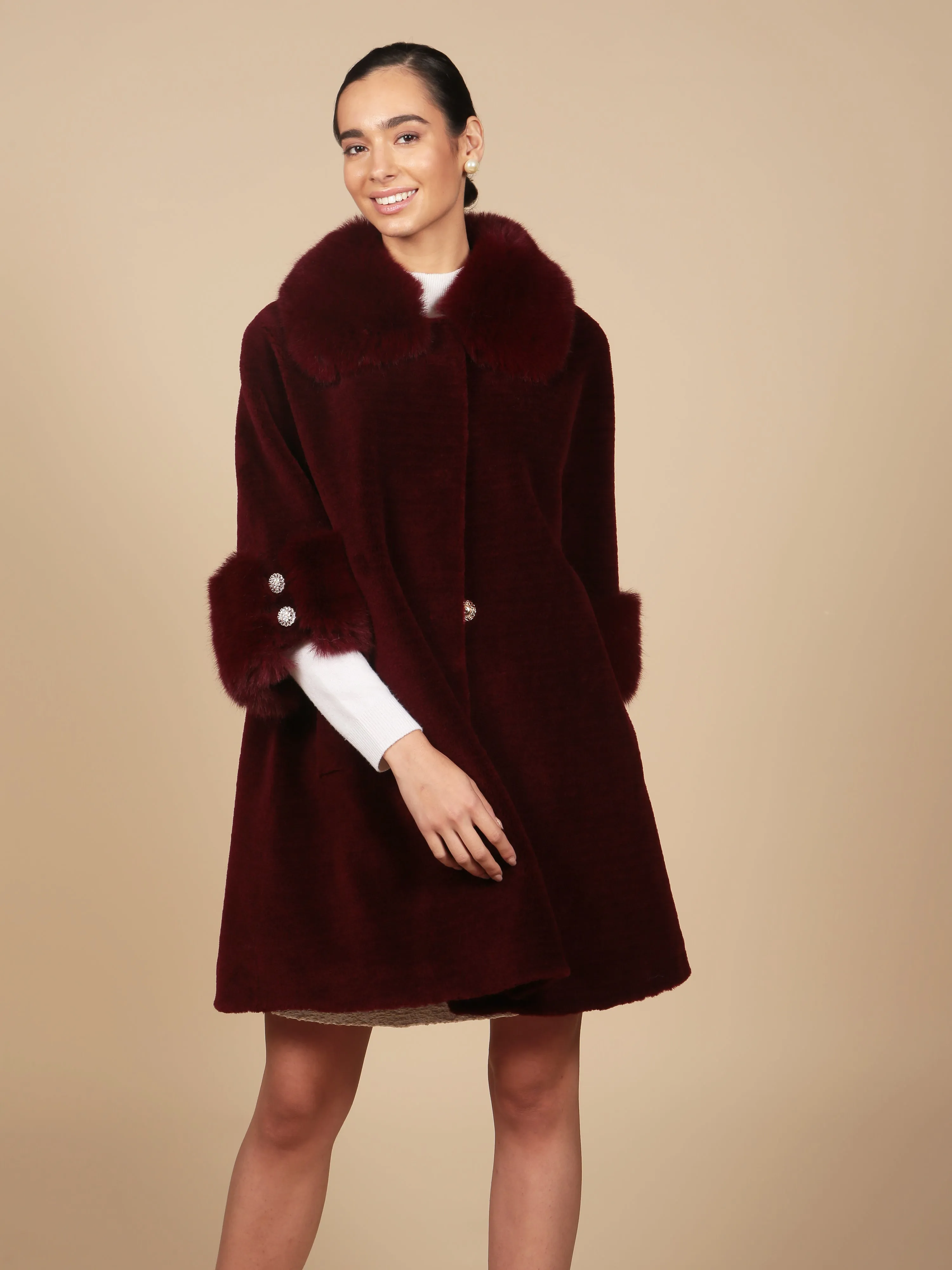 'Marilyn' Wool Swing Coat in Rosso