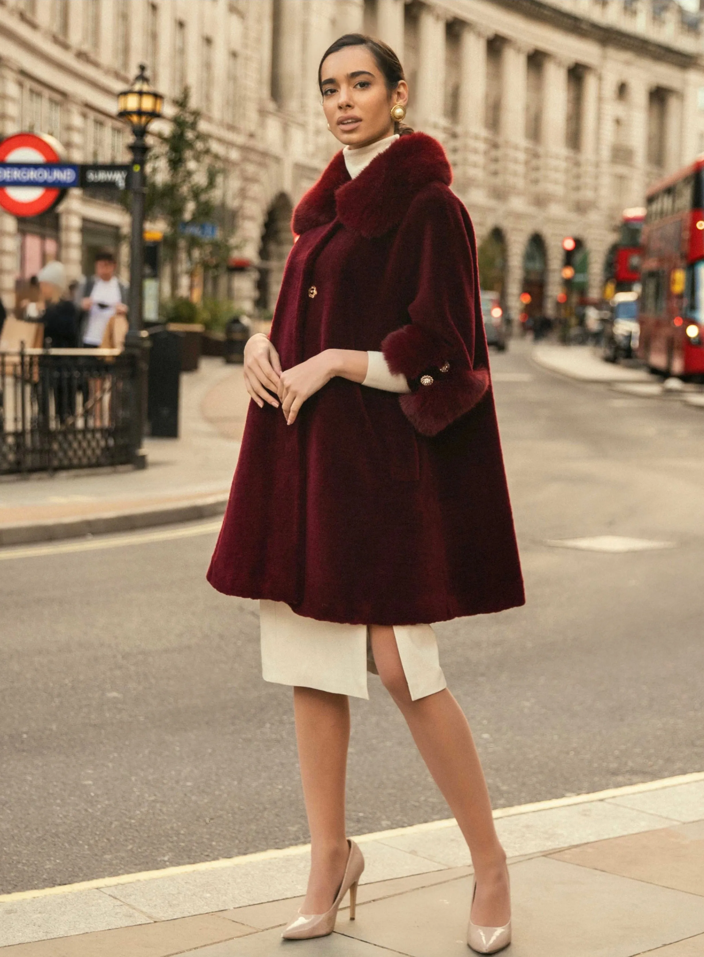 'Marilyn' Wool Swing Coat in Rosso