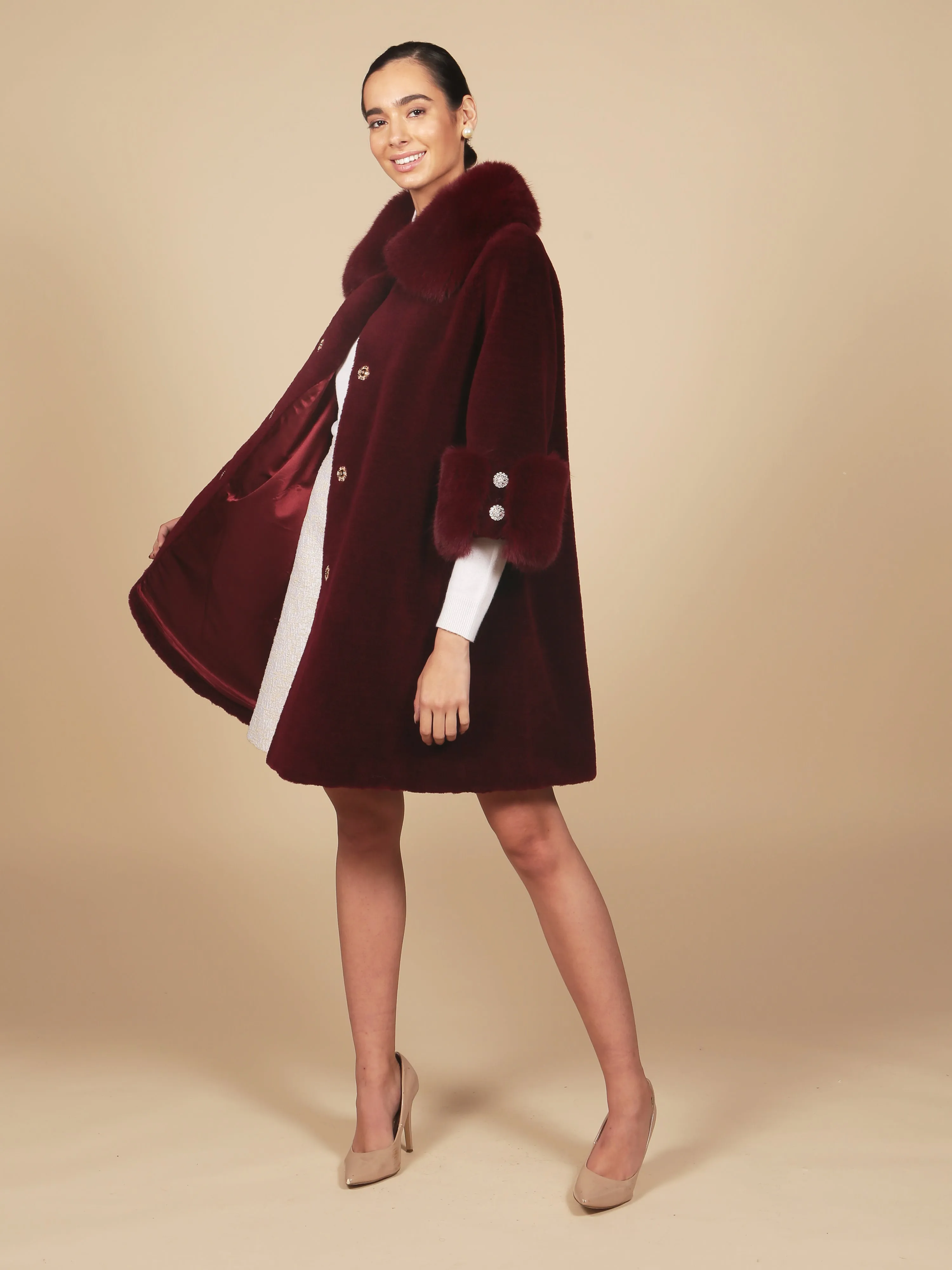 'Marilyn' Wool Swing Coat in Rosso