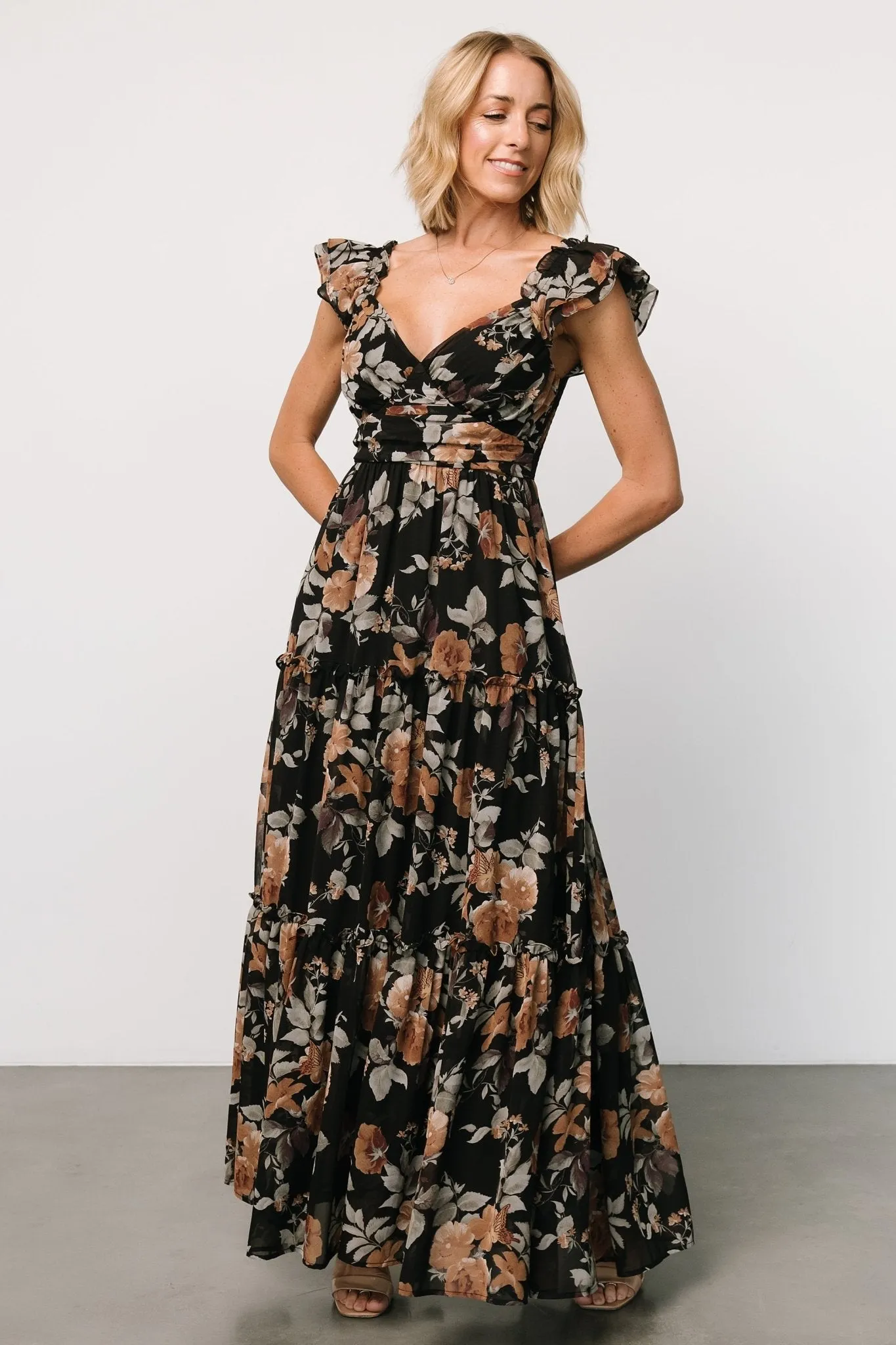 Martina Maxi Dress | Black   Copper Floral