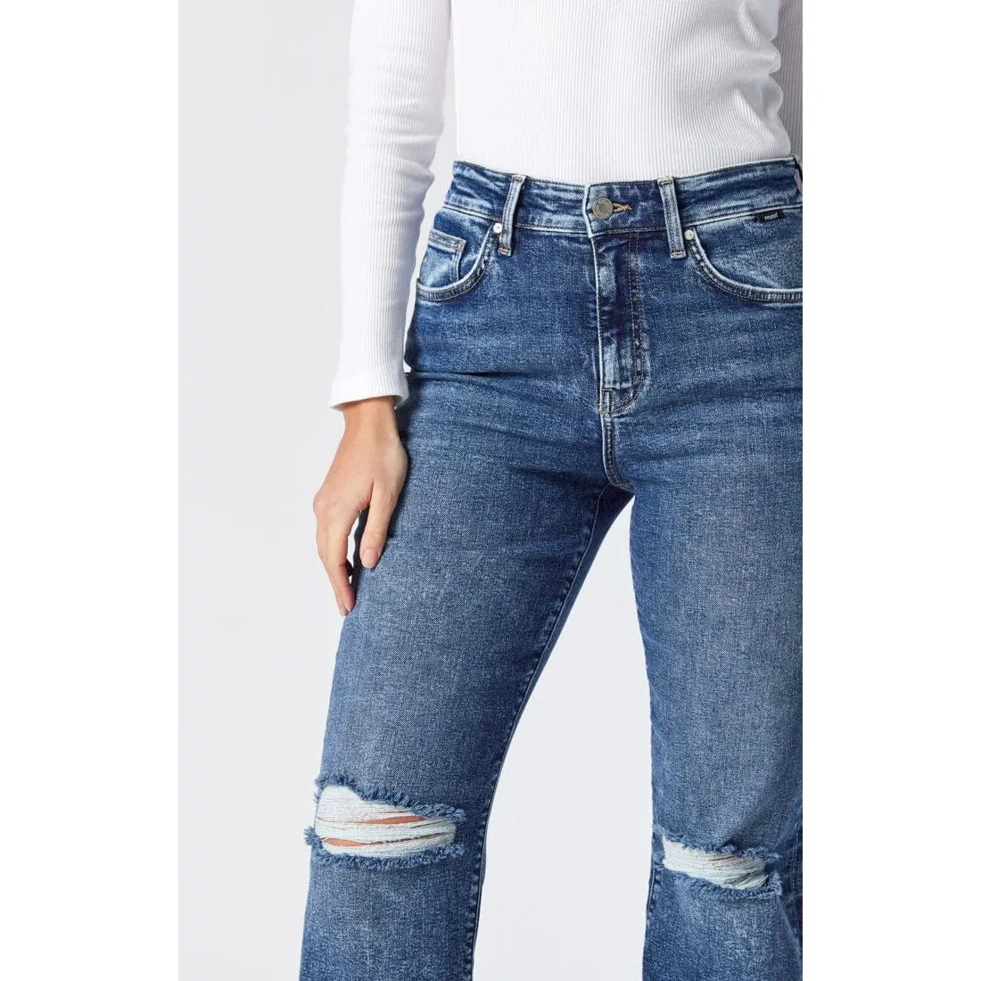 Mavi Barcelona Wide Leg Mid Ripped Recycle  Blue Denim