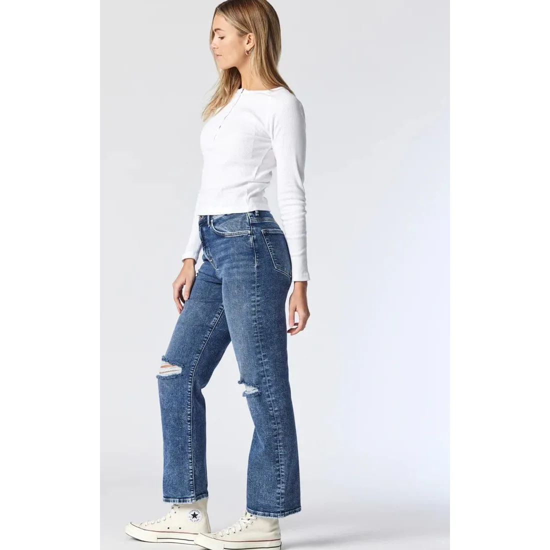 Mavi Barcelona Wide Leg Mid Ripped Recycle  Blue Denim