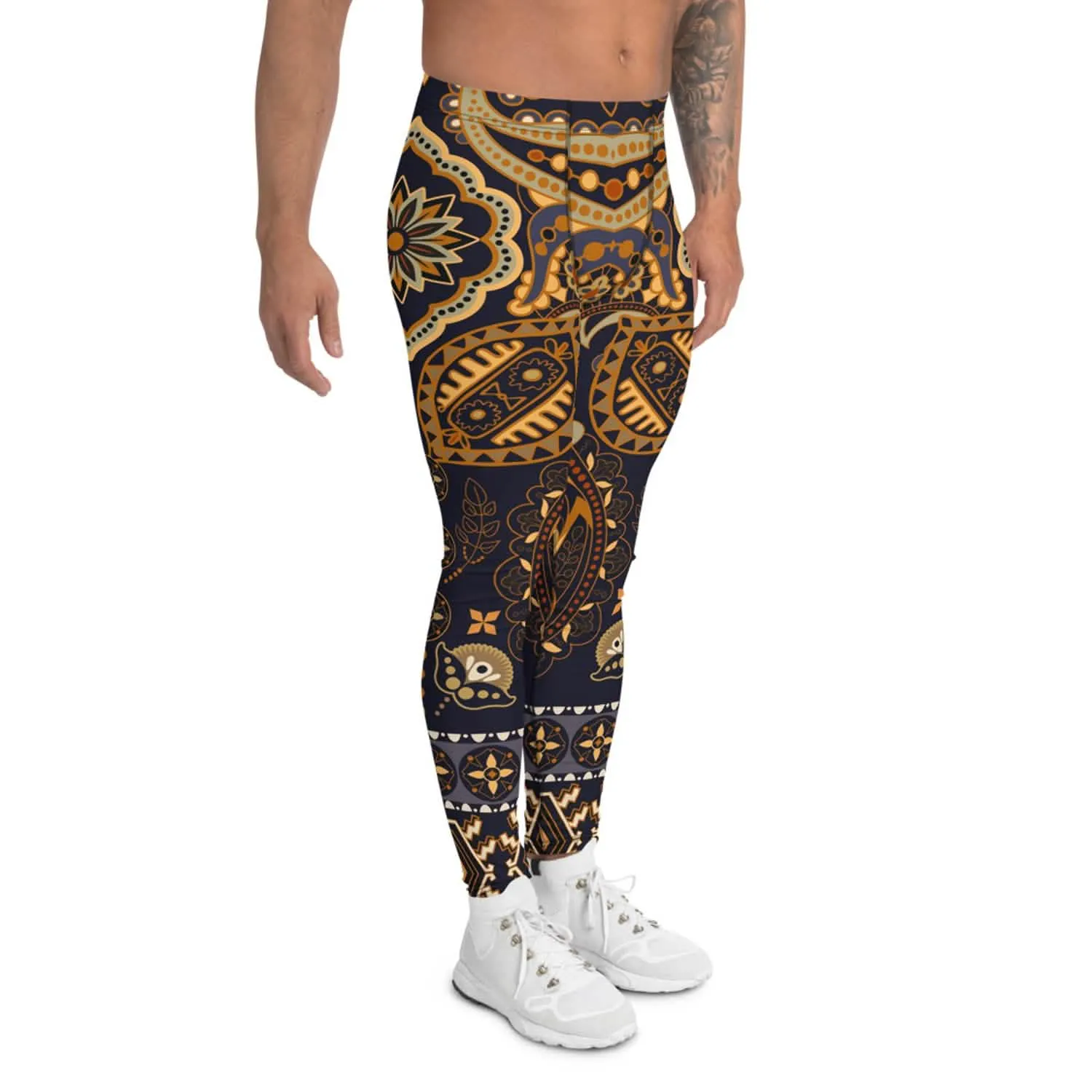 Men's Bohemian Performance Leggings with Artisan Print