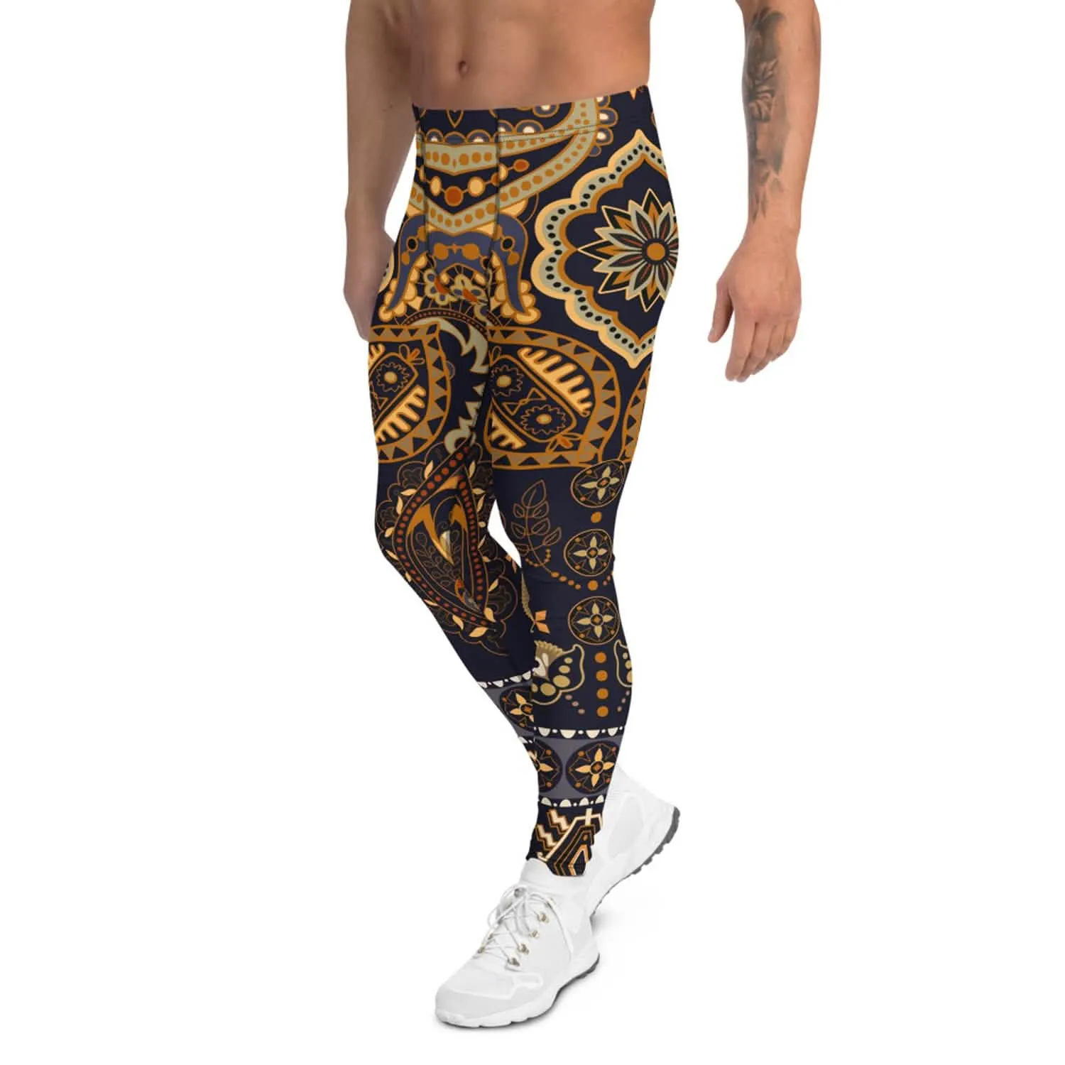 Men's Bohemian Performance Leggings with Artisan Print