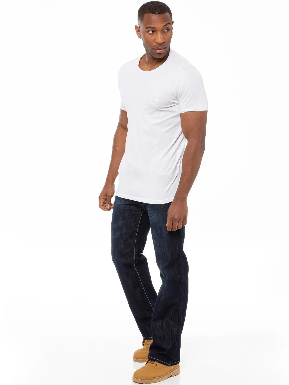 Mens Dark Blue Jeans with Belt EZ14 | Enzo Designer Menswear