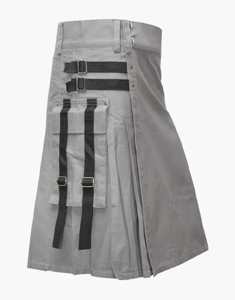 MEN'S GREY NYLON STRAPS UTILITY KILT